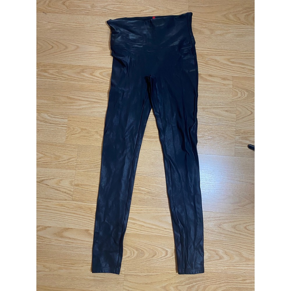 Spanx Classic Black Faux Leather High Rise Liquid Leggings Size S